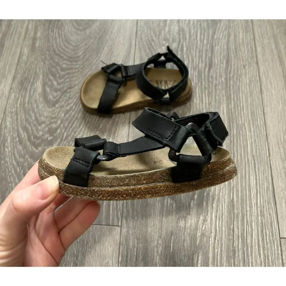 ZARA Baby Leather Sandals in Black Size 8